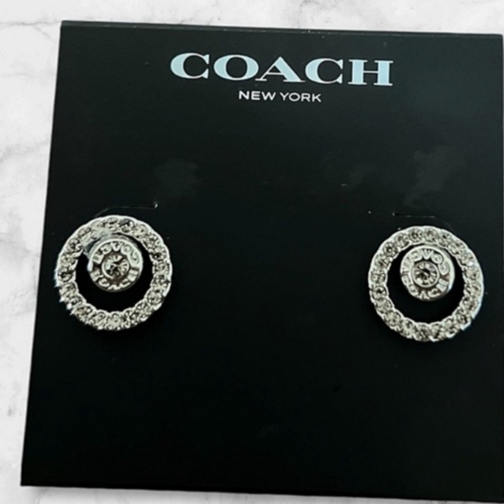 🩶▪️ COACH▪️ CIRCLE HALO STUD EARRINGS CZ SilverTone PLATED - Picture 3 of 6